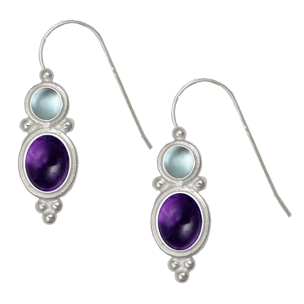 Sterling Silver Drop Dangle Earrings Amethyst And Blue Topaz